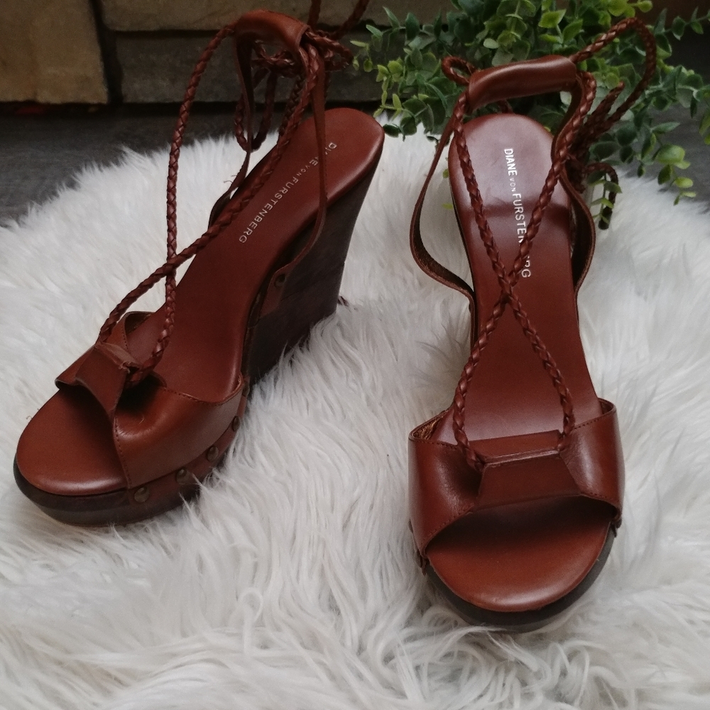 Diane Von Furstenberg ankle wrap wedge sandals